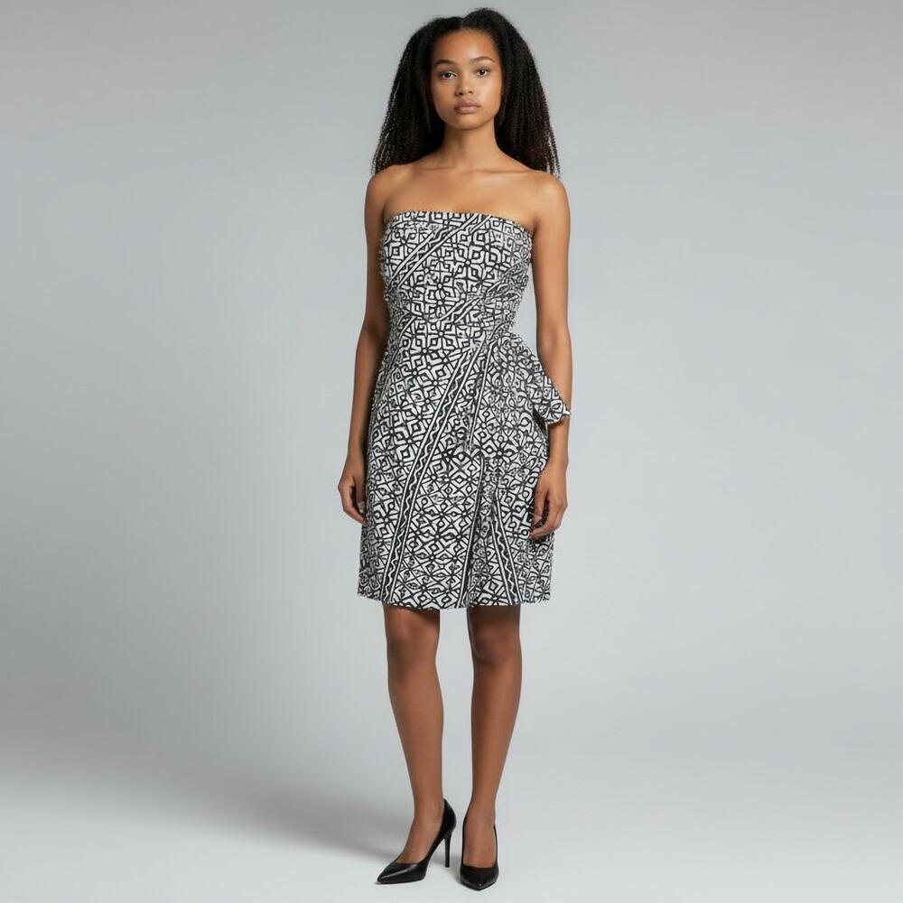 Harvey Faircloth Strapless Geometric Dress with Side Tie Size 4